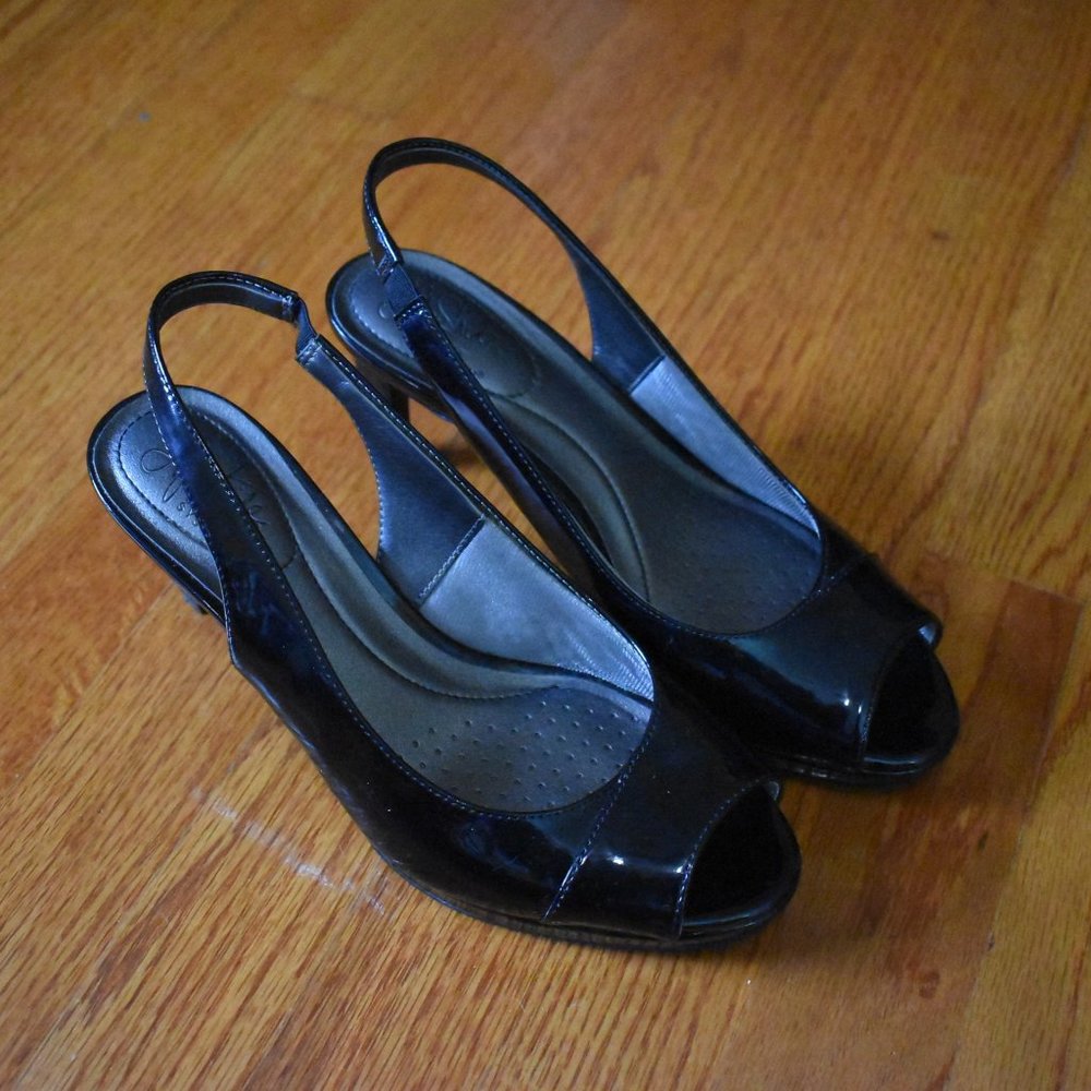 Life Stride Soft System Women's Shoes Heels Black Patent Leather